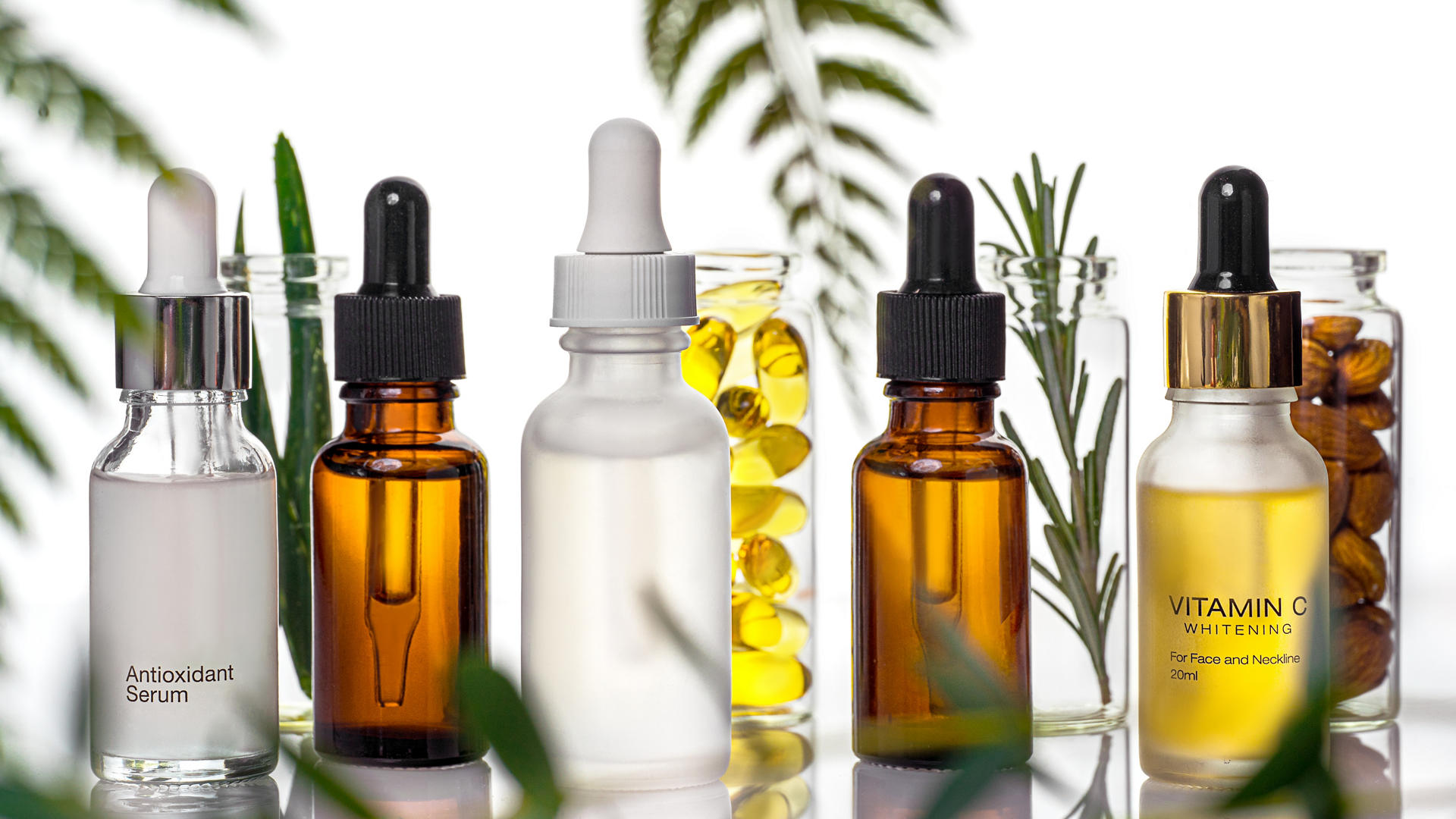 Organic, bio cosmetics healthy concept with Bottles with natural plants