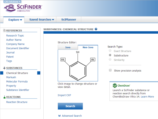 Explore substâncias no SciFinder