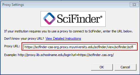screenshot of SciFinder proxy settings in ChemDraw