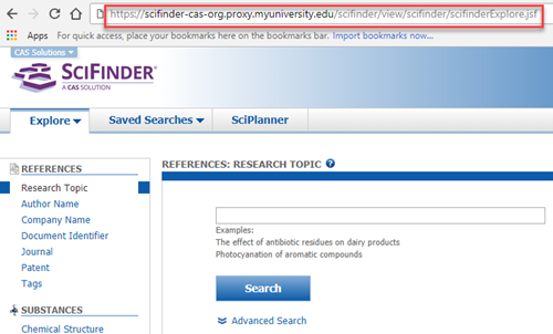 Example of a SciFinder proxy connection URL