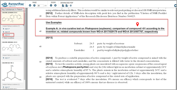PatentPak no painel de substâncias do STNext