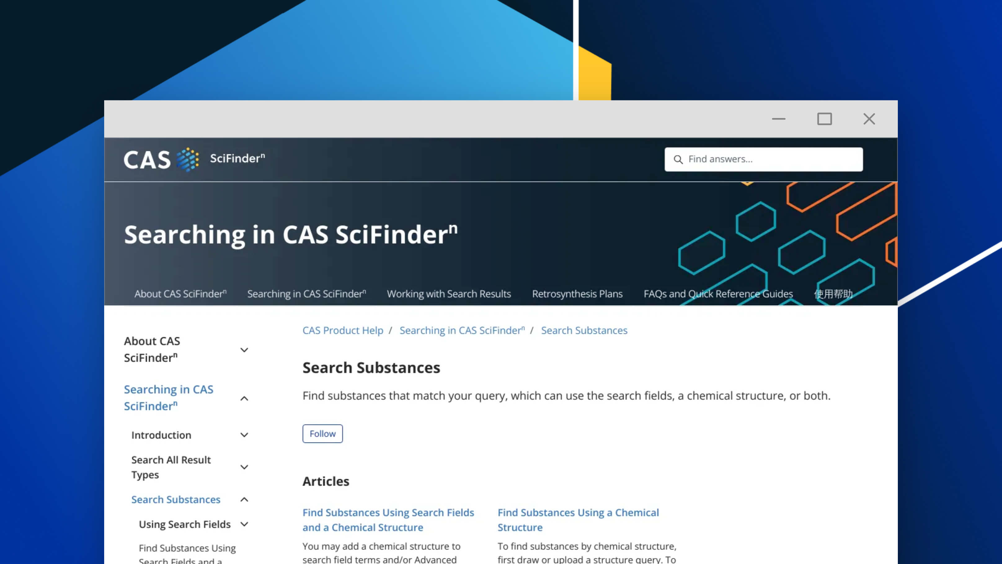 CAS SciFinder-n help documentation website mockup