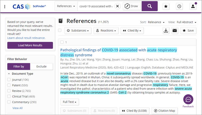 Covid-19 reference from SciFinder