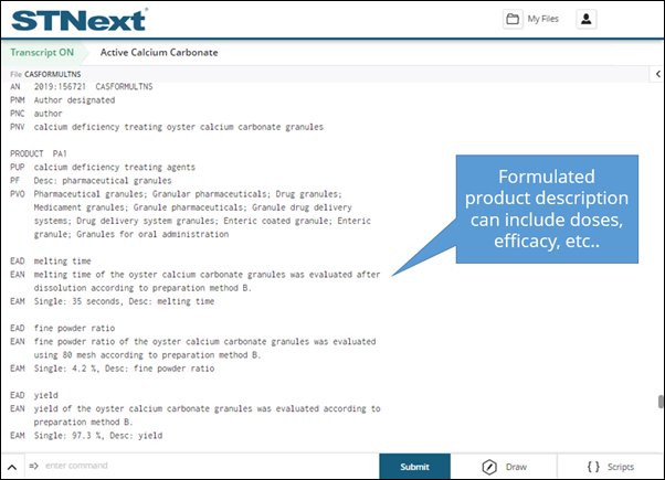 Formulated product description in STNext