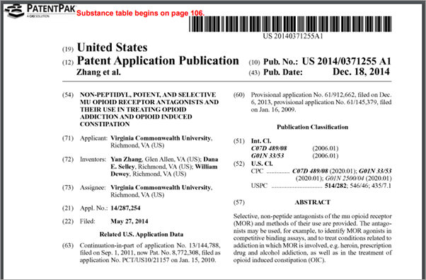 STNextにおけるPatentPak、特許最初のページ