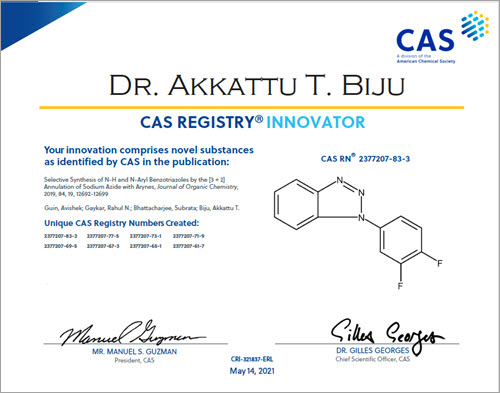 Sample certificate for CAS Registry Innovators Program