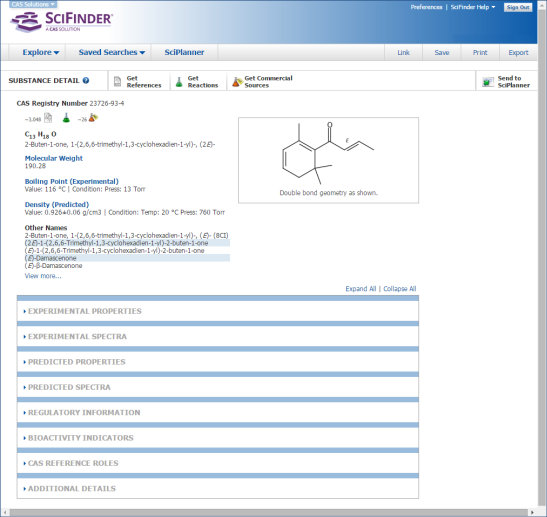 Registro de exibição de substâncias do SciFinder