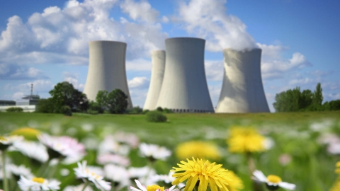 photo showing nuclear power plant stacks