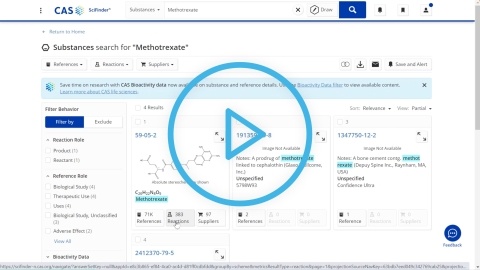 How to perform a reaction search for known substances with CAS SciFinder-n video mockup