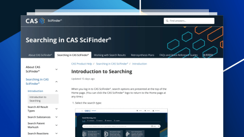 Screen capture of the CAS SciFinder-n support center