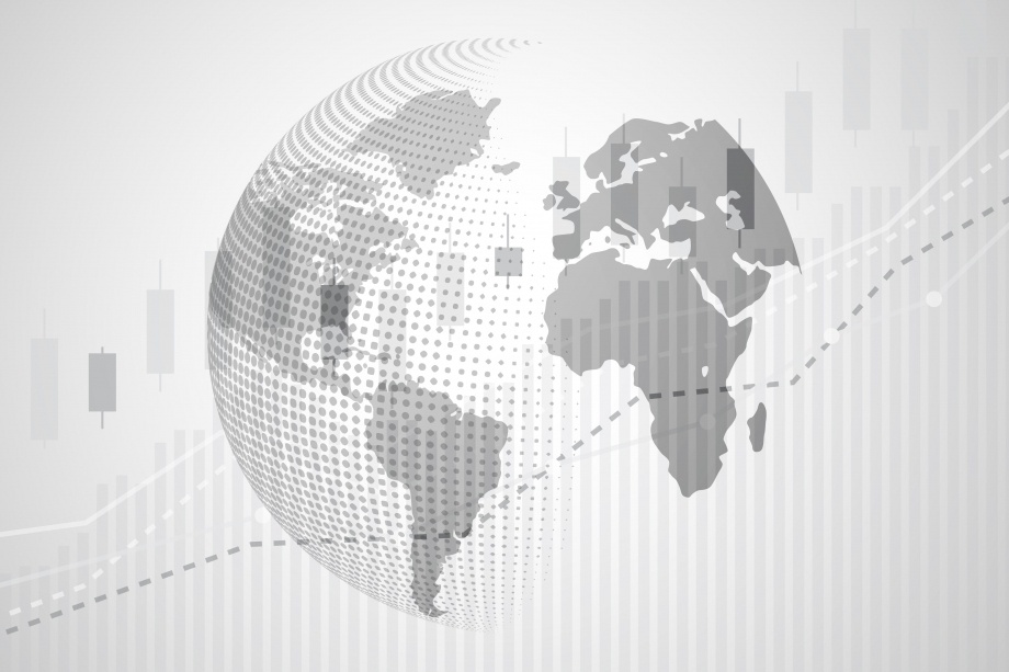 monochromatic image of globe with data superimposed